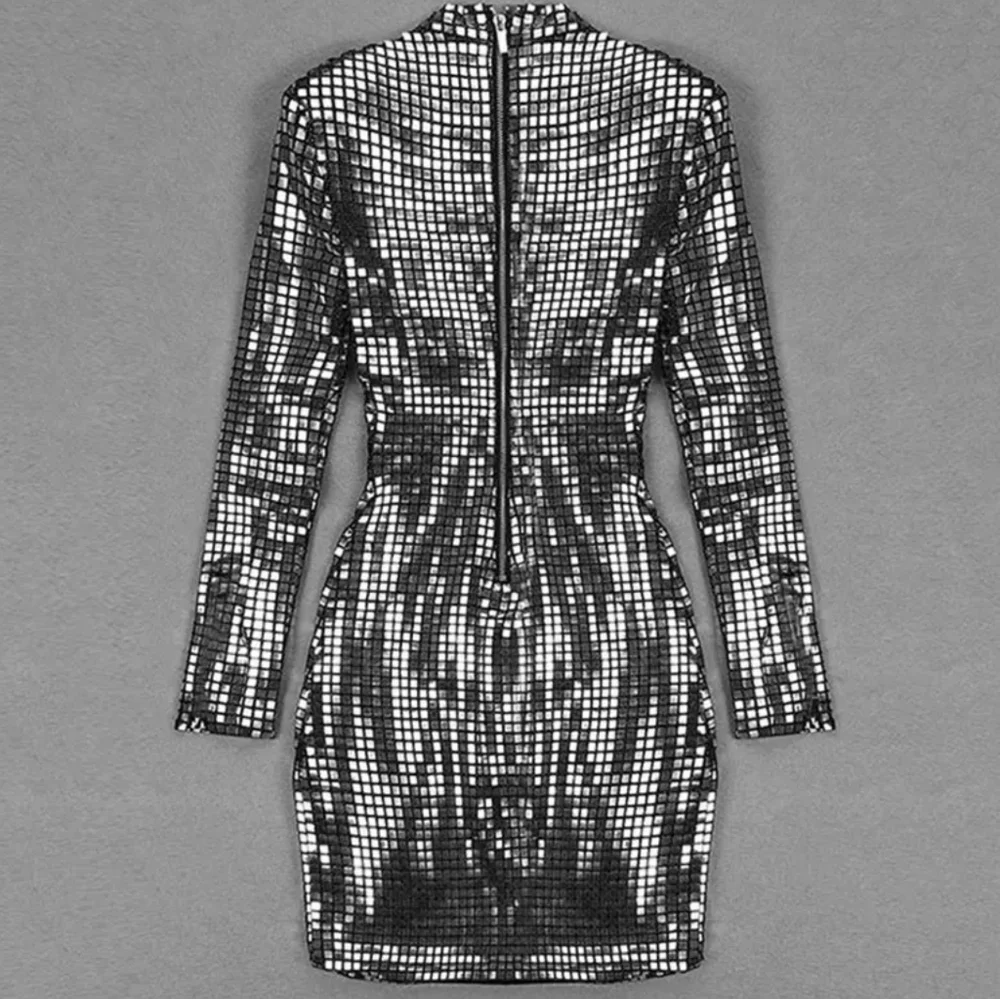 Shiny Plaid Sequins 2024 Autumn Winter Women Dress O-Neck Long Sleeve - Picture 5 of 5